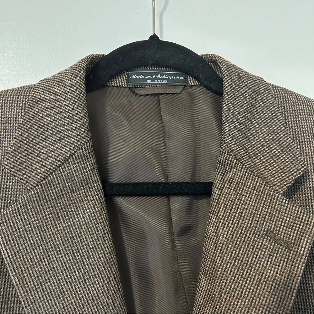 Bert Pulitzer Plaid Wool Blend Blazer Brown Two Button Mens 42